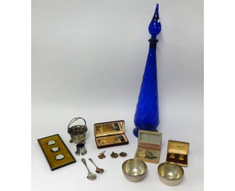 Various items including a pair of 'Aynsley Orchard Gold' coffee cups and saucers, sundry pictures, parker pens, glassware etc