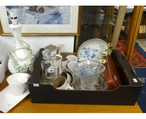 A Poole Pottery twin tone coffee service, Scotch decanter sundry glassware, brush set, porcelain and flower encrusted table l