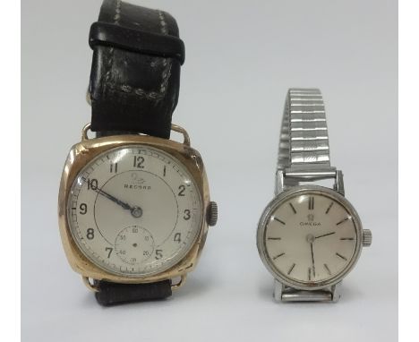 A ladies Omega watch and a gents cushion cased vintage wristwatch (2).