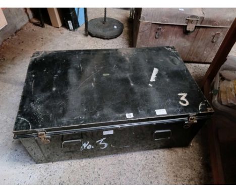 A BLACK JAPANNED TIN UNIFORM TRUNK
