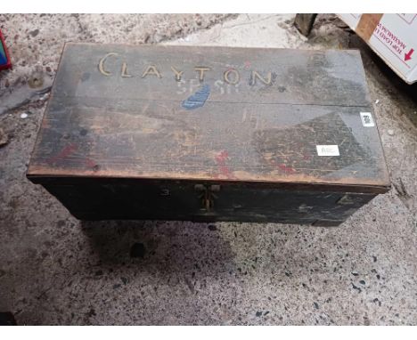 WOODEN MILITARY TRUNK OR TOOLS BOX APPROX 24" X 12" X 12"