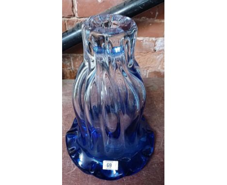 WHITE / BLUE TULIP SHAPED HEAVY GLASS VASE