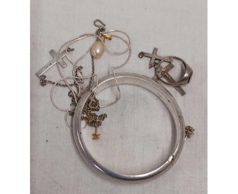 SILVER BANGLE & OTHER SILVER ITEMS, 41g