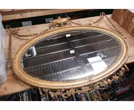 OVAL GILT FRENCH DESIGN MIRROR - IN NEED OF RESTORATION