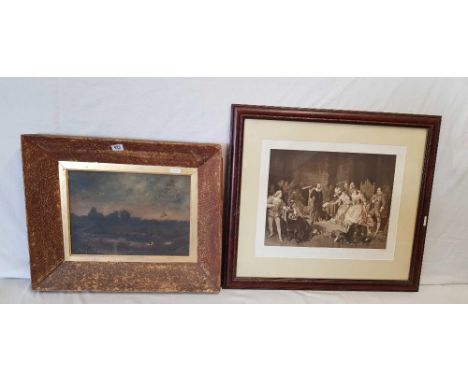 FRAMED & GLAZED PRINT OF SHAKESPEARE READING MACBETH AT THE COURT OF ELIZABETH & A FRAMED OIL PAINTING, DAMAGED