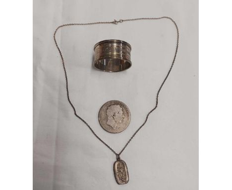 SILVER NAPKIN RING, AN INGOT & A GEORGE III CROWN, 53g