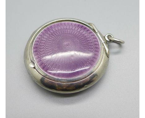 A silver and enamel compact pendant, Birmingham 1918 