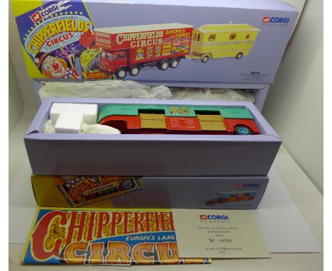 A Corgi Classics Chipperfields Circus Foden Closed Pole Truck with Caravan and Bedford O Articulated Horsebox, both boxed 