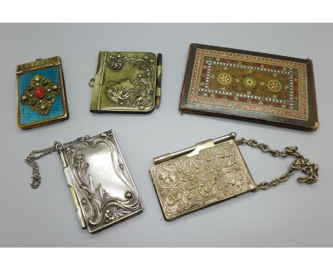 Five notepads including Art Nouveau and one depicting the Brandenburg gate, (inlaid one a/f) 