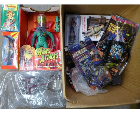 A Mars Attacks! figure, boxed, Batman figure, wind up Little Monkey Shiner, boxed, a Corgi Chitty-Chitty Bang-Bang, etc. 
