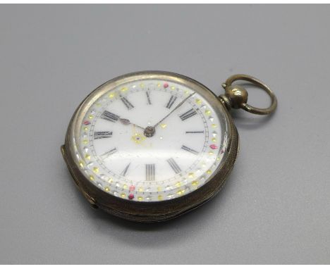 A silver fob watch with enamel dial 