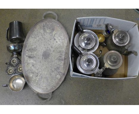 A collection of silver plated items including teapot, coffee pot, purse, etc.**PLEASE NOTE THIS LOT IS NOT ELIGIBLE FOR POSTI