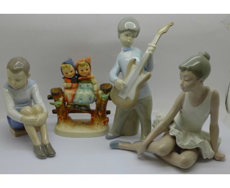 Four figures, B&amp;G Denmark, Lladro, Nao and Hummel, Hummel figure a/f (small chip on one head) 