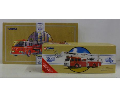 A Corgi Simon Snorkel Fire Engine and an American LaFrance Aerial Ladder Truck, boxed 