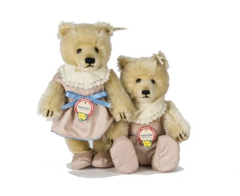 Steiff Limited Edition Teddy Baby 1930 Boy and Girl, boy 602 of 7000 and girl 503 of 7000, in original boxes with certificate