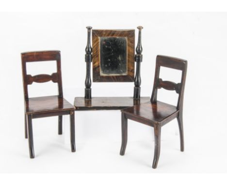 A pair of English late 19th century large scale dolls’ house chairs, with shaped back stretcher -6in. (15cm.) high; and a lar