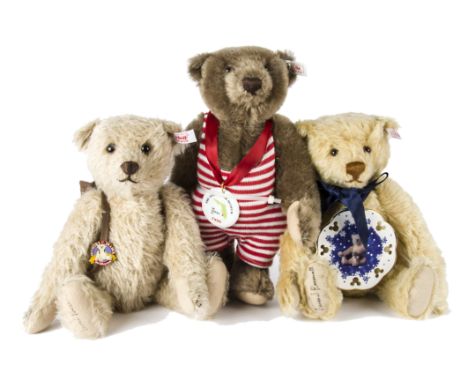 Three Steiff Limited Edition for North America teddy bears: Seymore C. Trader, 231 of 1500, made for the 2001 EPCOT Teddy Bea