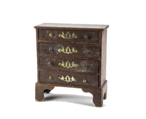 A rare Bubb large scale dolls’ house chest of drawers 1820-30s, with four drawers, brass knobs and escutcheon plates, stamped