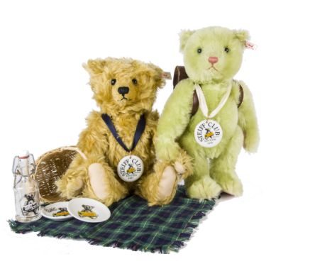 Two Steiff Club Limited Edition teddy bears: 1997/98 Picnic Bear, 6307 for the year; and 1998/99 School Starter Bear, 4812 fo