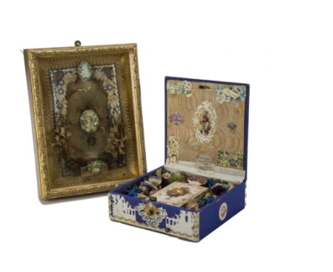 A rare 19th century musical Valentine box, with keywind comb and pin barrel box with two aires, the blue silk box covered wit