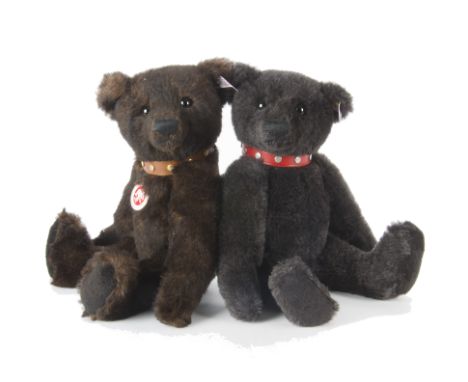 Two Steiff Limited Edition alpaca teddy bears: black, 1894 of 3000, 2004; and brown 745 of 2006, 2006, in original boxes with