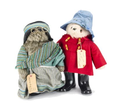 A Gabrielle Design Paddington and Aunt Lucy, Paddington in red duffle coat, pale blue hat and black PB boots (boots sticky an