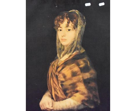 After Francisco de Goya (1746-1828), a coloured canvas portrait print, Senora Garcia, title label verso, 45cm x 57cm overall