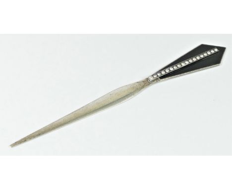 A silver, black enamel and paste Art Deco style letter opener, by Ari, London import 1992, 19cm, 20gm 