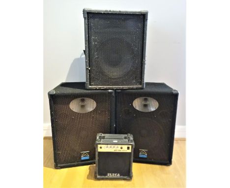 A pair of Wharfedale Pro VS-12 speakers, 56cm tall, together with a Eleca EG-10J guitar amplifier, together with an unbranded