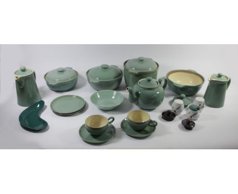 A collection of Denby dinner/tea ware "Manor Green" together with midwinter tableware, Wedgwood cabinet pieces, Wade tankard,