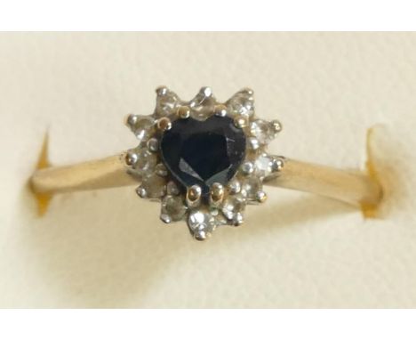 A 9ct gold sapphire and diamond cluster ring, K, 1.7gm 