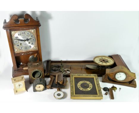 A collection of Vienna style wall clocks together with an Edwardian inlaid mahogany cased 8 day mantle clock and wall baromet