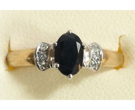 A 9ct gold, sapphire and diamond ring, K, 1.7gm 