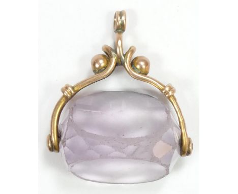 An Edwardian 9ct rose gold amethyst swivel fob, by W&amp;H, Chester 1908, stone 18mm 
