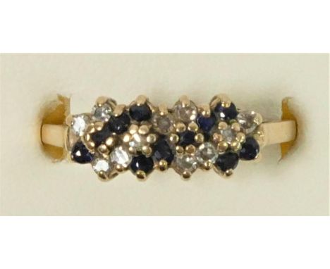 A 9ct gold sapphire and diamond dress ring, R 1/2, 2.1gm 