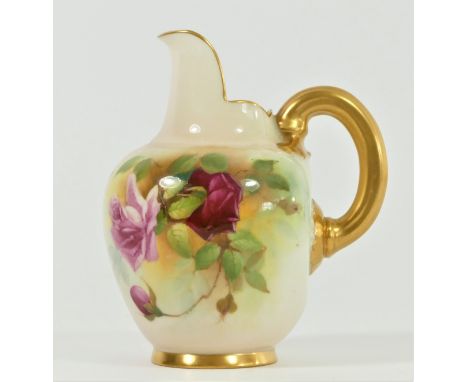 A Royal Worcester flatback jug c1900's, depicting wild roses with good embellishment, signed by the artist, stamped to the un