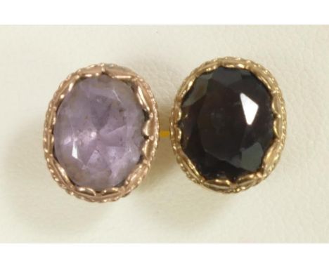 A 9ct gold and amethyst fob pendant and a smokey quartz example, 3.5gm 