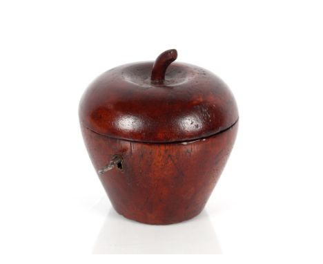 A mahogany apple shaped tea caddy with key,12 cm high&nbsp;