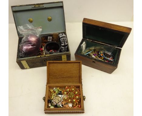 19th century rosewood tea caddy, 19th century deed box and another box containing various costume jewellery  Condition Report