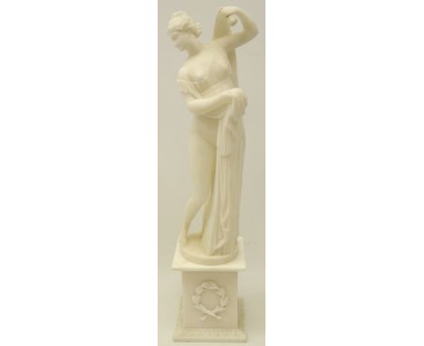 Classical style alabaster figure of a semi nude lady on square plinth, H50cm  Condition Report Click here for further images,