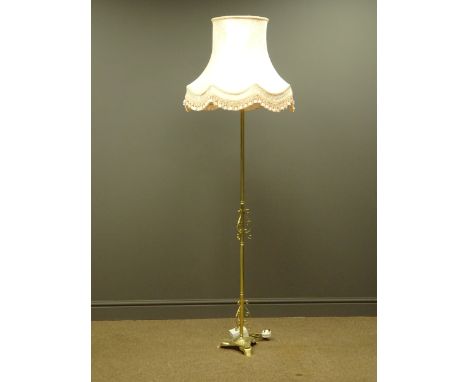 Brass standard lamp with cream shade, H171cm (max) (This item is PAT tested - 5 day warranty from date of sale) Condition Rep