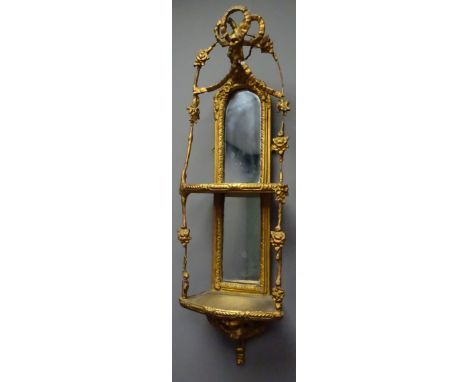 19th century gilt wood and carved gesso three shelf wall mirror, H60cm  Condition Report Click here for further images, condi