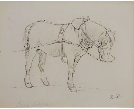 'Dray Horse', ink and pencil sketch titled and initialled by Edward Duncan (British 1803-1882) 11cm x 14cm Condition Report C