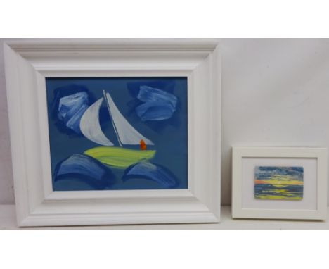 Sailing Boat, oil on board signed, titled and dated 2017 verso by Alan King 24cm x 29cm and Seascape, contemporary oil on boa