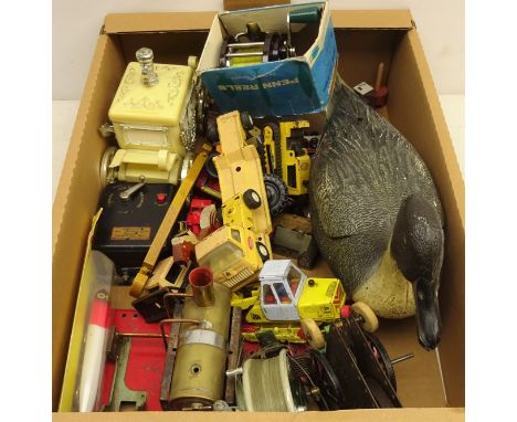 Mamod stationary engine with polishing machine, Hornby-Dublo No.1 controller, Corgi Major JCB crawler loader, Tonka flatbed t