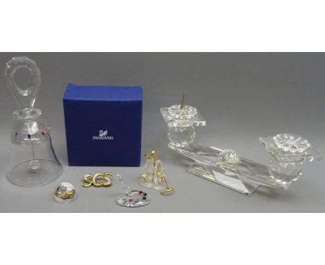 Swarovski crystal pacifier, paintbrush & board, boxed, candelabra, bell, brooch etc (6) Condition Report Click here for furth