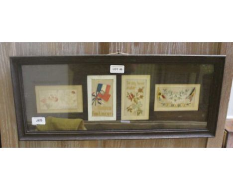 FOUR FIRST WORLD WAR PERIOD SILK CARDS, mounted glazed, and framed with oak 