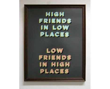HARVEY STEELE  HIGH FRIENDS IN LOW PLACES / LOW FRIENDS IN HIGH PLACES, 2016  Enamel on reversed glass  530 x 430 mm  