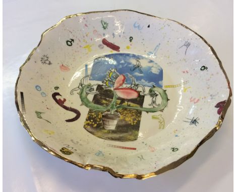 SAM MARSH AND HOLLY MARSH  Little Pot of Horrors  Ceramic with gold luster and decals  60 x 330 mm diameter  Signed on base  