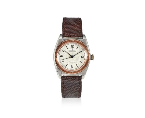 Y&nbspROLEX, OYSTER BUBBLE BACK, REF. 3372 A BI-METAL WRISTWATCH, CIRCA 1945Movement: Automatic Case: Stainless steel case, g